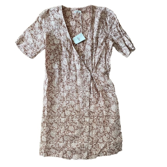Faherty Women's Ashley Wrap Dress Floral Linen $168 Bronze Rivera Small New - Picture 3 of 10